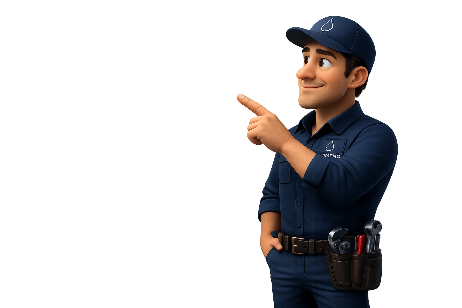 Plumber pointing to the Numoloo Action Center